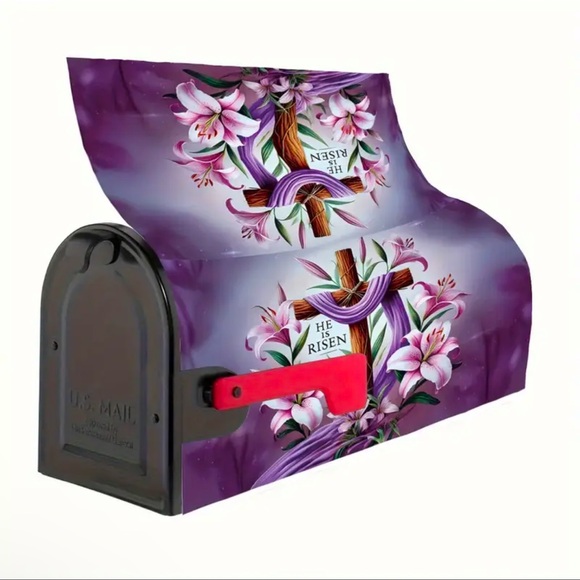 Mailbox Cover, Easter Lily Cross "He is Risen" Magnetic Mailbox Cover, NEW - Picture 1 of 9